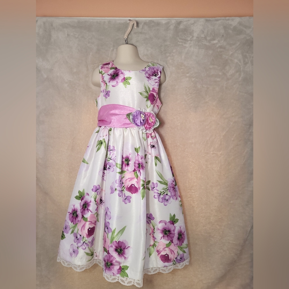 Jayne Copeland Floral White and Purple Kids Dress Girls 6X